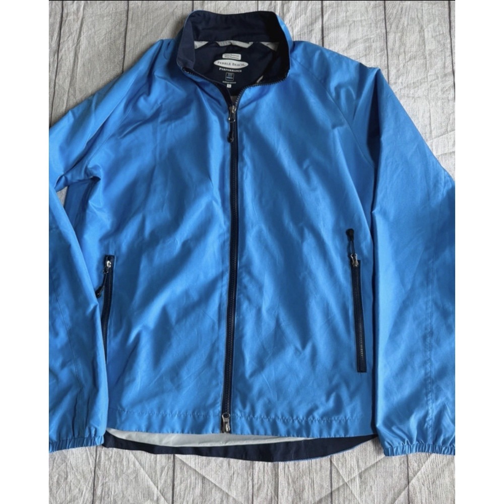 Pebble Beach Men's Blue Windbreaker Full Zip Stand-Up Collar Zip Pockets L